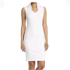 Calvin Klein White Sleeveless Midi Dress with Ruffle V-Neck